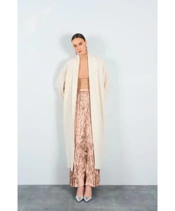 Önü Açık Şal Yaka Hırka  Krem