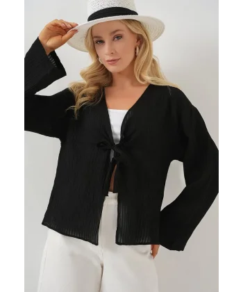 Önü Bağcıklı Bluz 952 - Siyah
