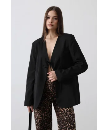 Önü Bağlamalı Blazer Ceket  iyah