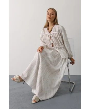 Önü Bağlamalı Etekli Takım - Taş