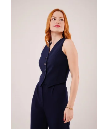 Önü Düğmeli acivert Yelek