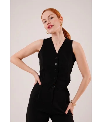 Önü Düğmeli iyah Yelek