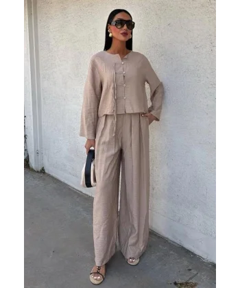 Önü İnce Kordon Detaylı Ve Double Paça Pantolonlu Takım 10180