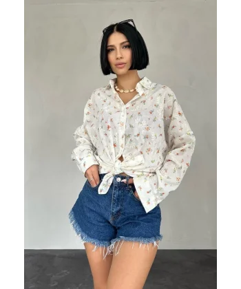 Oranj Brode Çiçek Nakışlı Klasik Gömlek