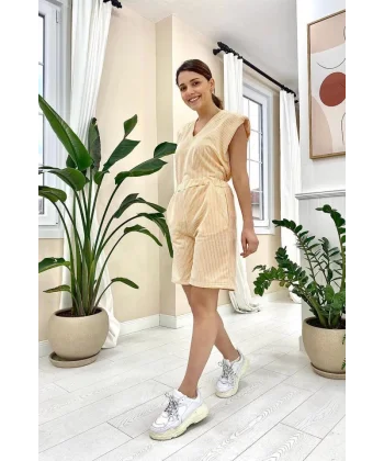 Oranj Çizgili Şortlu Takım