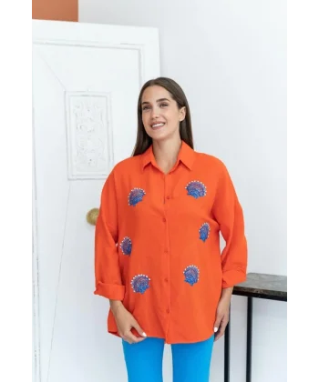 Oranj Deniz Kabuk Desenli Gömlek