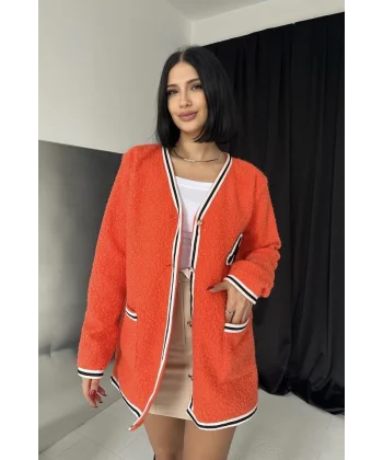 Oranj Şeritli Bukle Hırka