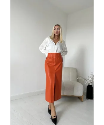 Oranj Yırtmaçlı Süs Patlı Etek