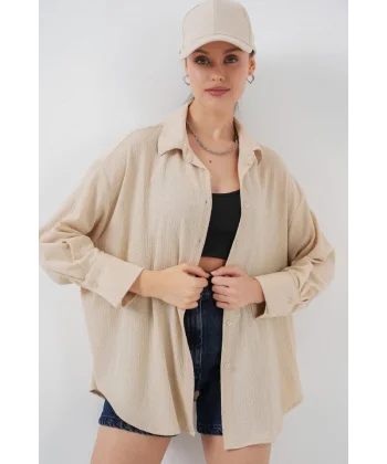 Örme Oversize Gömlek 20264 - Bej