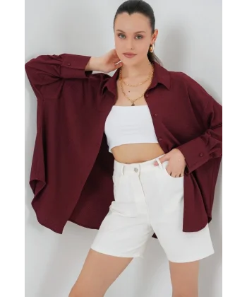 Örme Oversize Gömlek 20264 - Bordo
