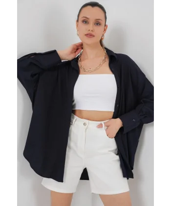 Örme Oversize Gömlek 20264 - Lacivert