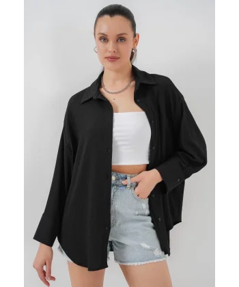 Örme Oversize Gömlek 20264 - Siyah