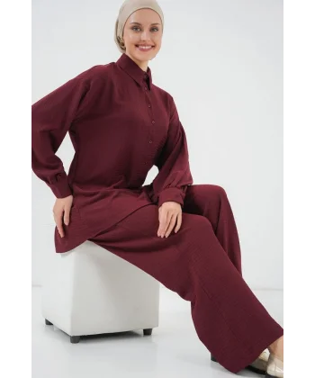 Örme Tesettür Alt Üst Takım 6711 - Bordo