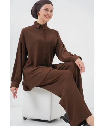 Örme Tesettür Alt Üst Takım 6711 - Kahverengi