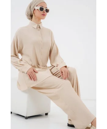 Örme Tesettür Alt Üst Takım 6711 - Krem