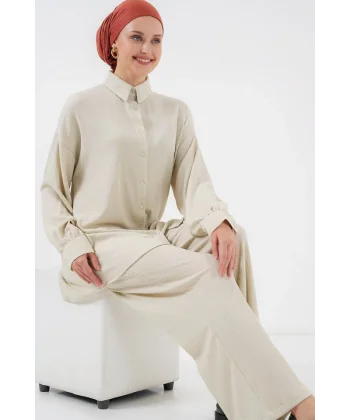 Örme Tesettür Alt Üst Takım 6711 - Taş