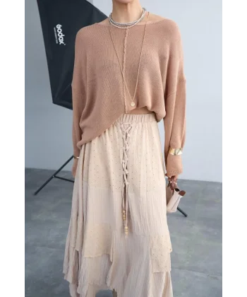 Ortadan Şeritli Kazak - Bej