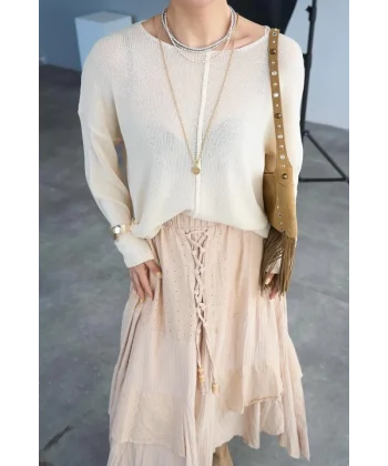 Ortadan Şeritli Kazak - Vanilya