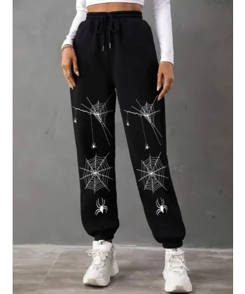 Örümcek Baskılı Eşofman Altı - Siyah