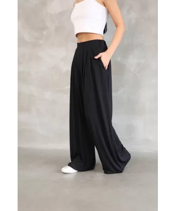 Osy Modal Yumuşak Dokulu Kadın Kumaş Boru Paça Salaş Eşofman - Siyah