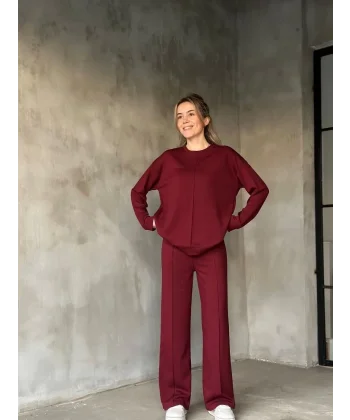 Osy Modal Yumuşak dokulu Kumaş Bisiklet Yaka Takım- Bordo