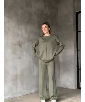 Osy Modal Yumuşak dokulu Kumaş Bisiklet Yaka Takım- Haki