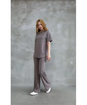 Osy Modal Yumuşak dokulu Kumaş Bisiklet Yaka Taş detaylı Kısa Kollu Takım - Vizyon