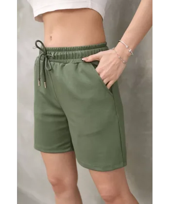 Osy Modal Yumuşak dokulu Kumaş Kadın Kısa Şort - Haki