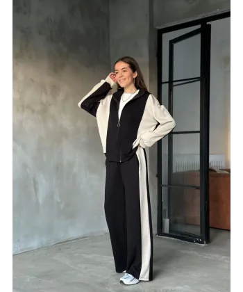 Osy Modal Yumuşak Dokulu Kumaş Kapüşonlu Fermuarlı Takım - Siyah