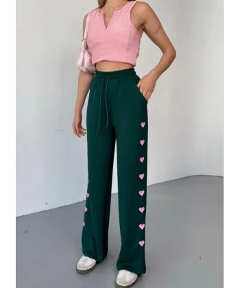 Osy Modal Yumuşak Dokulu Kumaş Nakış Işlemeli Rahat Bol Paça Eşofman Pantalon - Haki