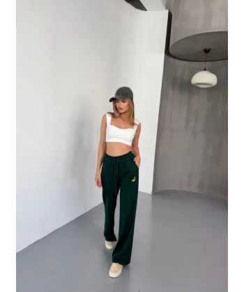 Osy Modal Yumuşak Dokulu Kumaş Nakış Işlemeli Rahat Bol Paça Eşofman Pantalon - Siyah