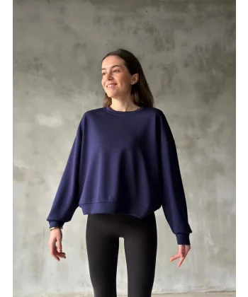 Osy odal Yumuşak Dokulu Kumaş Bisiklet Yaka Oversize weatshirt  acivert