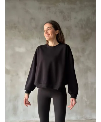 Osy odal Yumuşak Dokulu Kumaş Bisiklet Yaka Oversize weatshirt  iyah