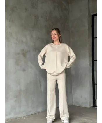 Osy odal Yumuşak Dokulu Kumaş Bisiklet Yaka Takım Beyaz