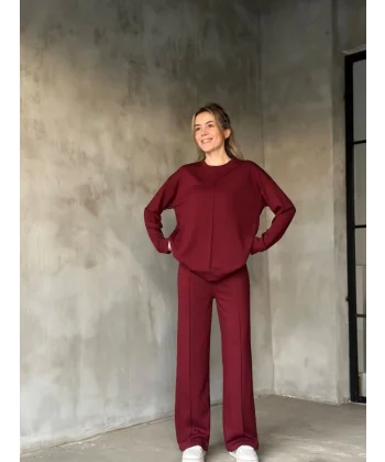 Osy odal Yumuşak Dokulu Kumaş Bisiklet Yaka Takım Bordo