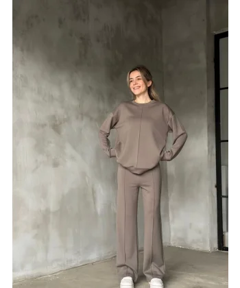 Osy odal Yumuşak Dokulu Kumaş Bisiklet Yaka Takım Gri