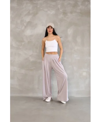 Osy odal Yumuşak Dokulu Kumaş Boru Paça alaş Eşofman  Bej