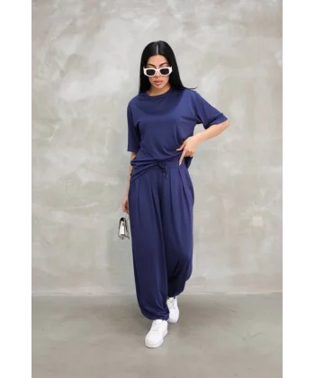 Osy odal Yumuşak Dokulu Kumaş  Oversize Bisiklet Yaka Tshirt Jogger Eşofman Altı  Eşofman Takımı   acivert