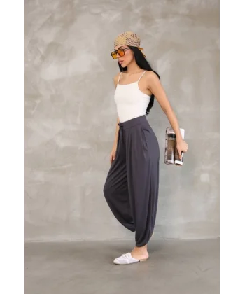 Osy odal Yumuşak Dokulu Kumaş Şalvar Pantalon  Antrasit