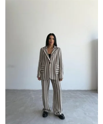 OTTOAN ÇİZGİİ CEKETPANTOON TK  Bej