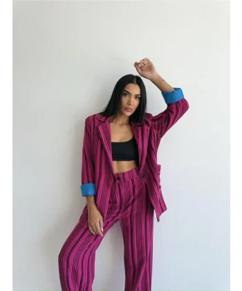 OTTOAN ÇİZGİİ CEKETPANTOON TK  Fuşya