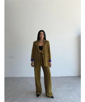 OTTOMAN ÇİZGİLİ CEKET-PANTOLON TK - Yeşil