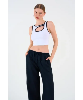Oval Dekolteli Atlet - Beyaz-Siyah