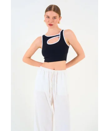 Oval Dekolteli Atlet - Siyah-Beyaz