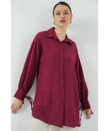 Oversize Bağcıklı Gömlek 5954 - Bordo