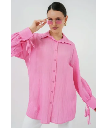 Oversize Bağcıklı Gömlek 5954 - Pembe