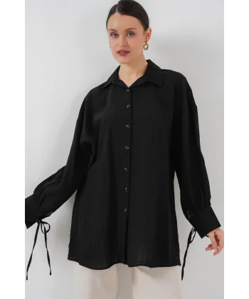 Oversize Bağcıklı Gömlek 5954 - Siyah