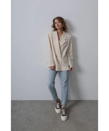 Oversize Blazer Ceket - Natür