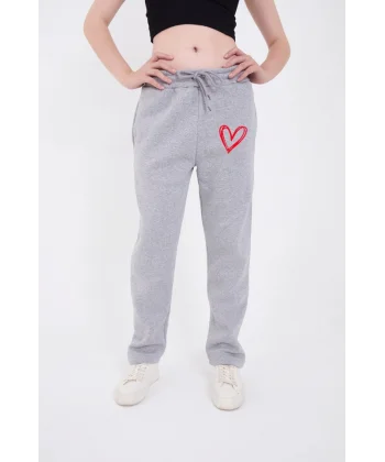 Oversize Boru Paça Baskılı Eşofman Pantolon  Gri