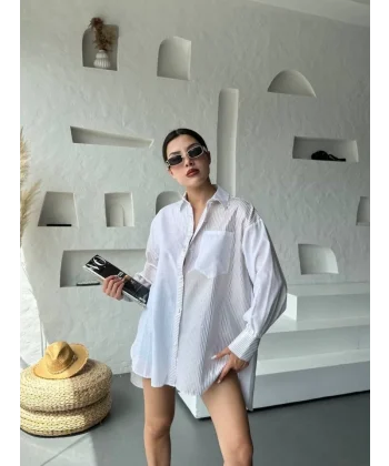 Oversize Çizgili Gömlek